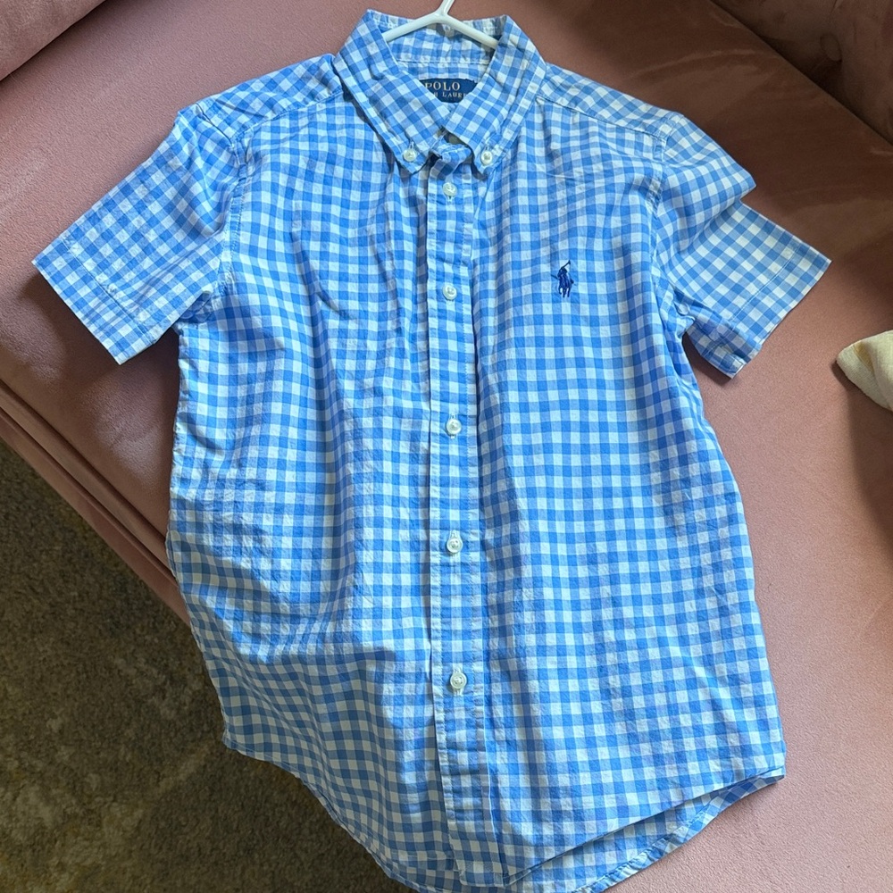 Polo by Ralph Lauren Blue & White Gingham Short Sleeve Button-Down Shirt size 7
